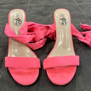 Pink laceup heels